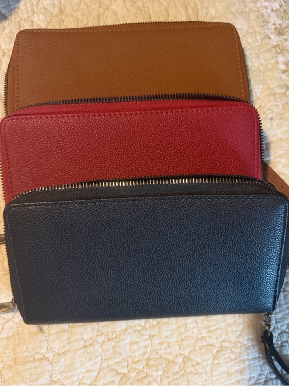 Classic Zip-Around Leather Wristlet in Black, Red, and Brown